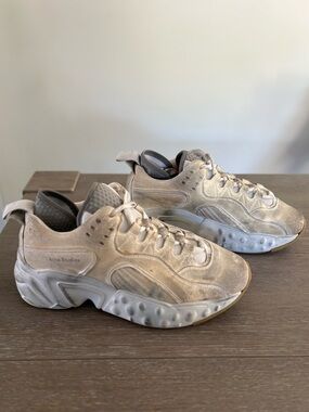 Acne Studios Rockaway Chunky Sneakers in Distressed cream Suede
